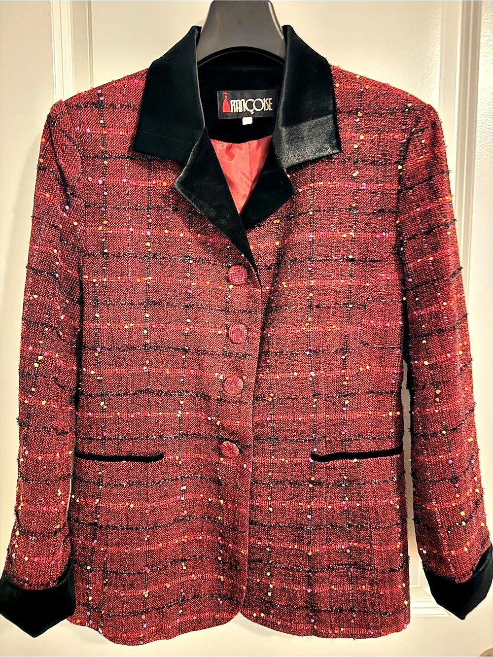 Francoise Tweed Blazer in Red & Black Size 77 Like New